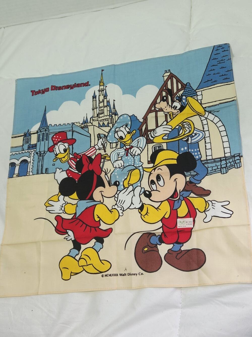 Tokyo Disneyland Handkerchief Retro 1980’s Vtg Disney Mickey Souvenir Cotton
